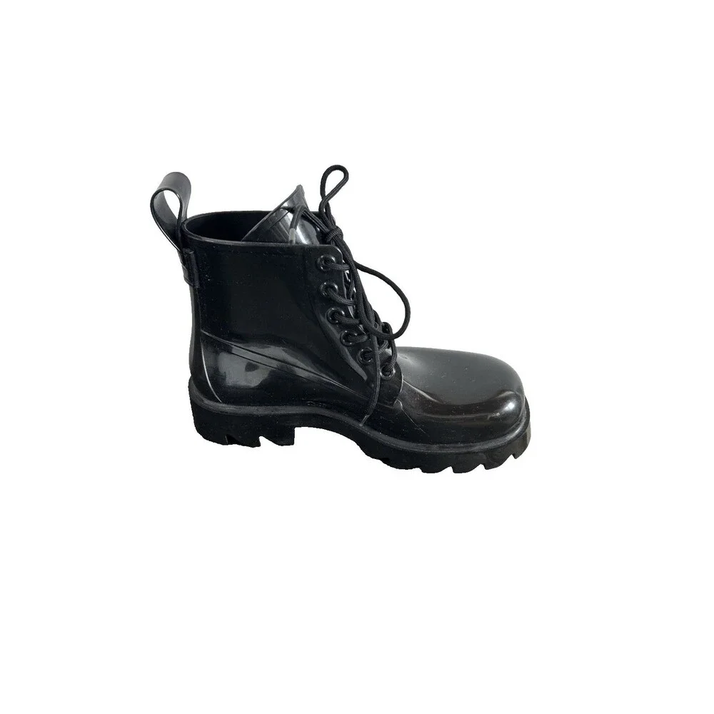 Bottega Veneta Stride Rubber Lace Up Shiny Ankle Boots Black Size EU 37.5 US 7.5